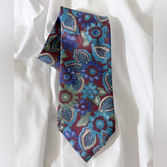Dior Blue and Burgundy Floral Tie - Picture 2 of 3